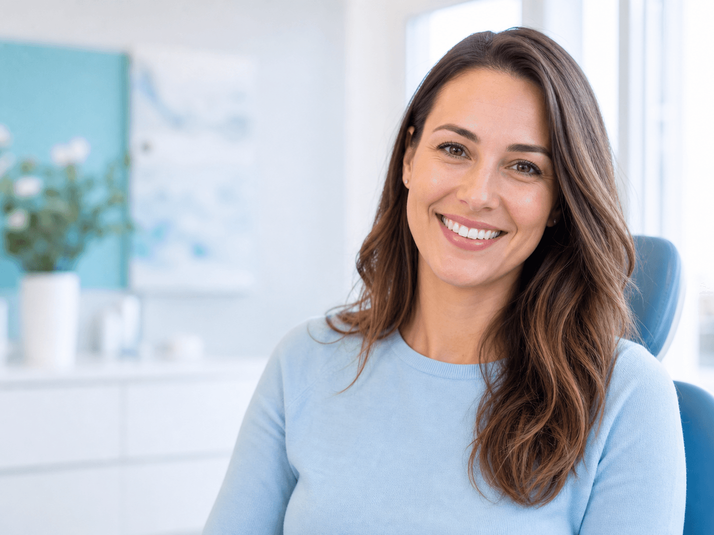 Happy patient smiling in a modern dental clinic